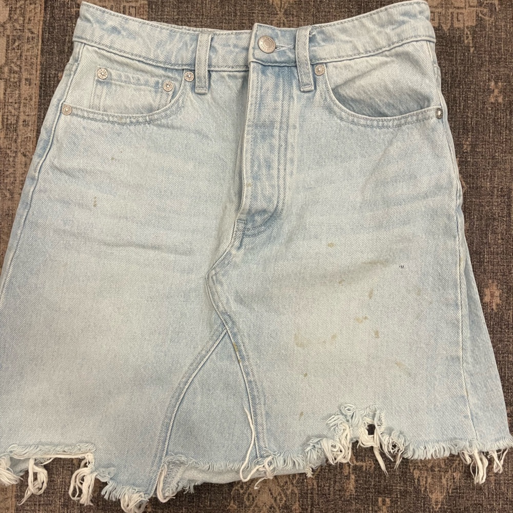 Free People Light Blue Frayed Jean Shorts